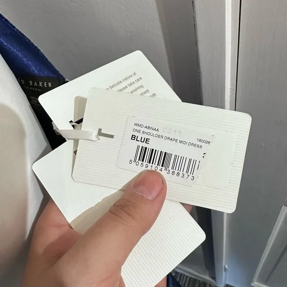 TED Baker Size 3 Navy One Shoulder Drape Midi Dress - Picture 12 of 17